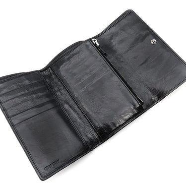 ミュウミュウ MIU MIU マテラッセ ブラック レザー 三つ折り財布 シルバー金具 黒