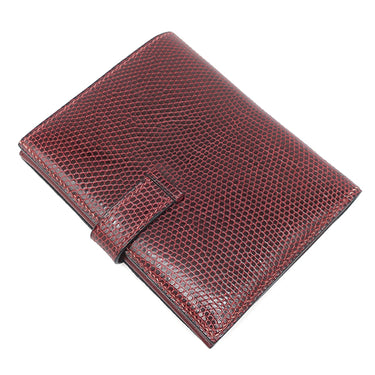 エルメス HERMES ベアンコンパクト ルージュアッシュ リザード 二つ折り財布 シルバー金具 赤