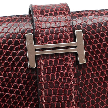 エルメス HERMES ベアンコンパクト ルージュアッシュ リザード 二つ折り財布 シルバー金具 赤