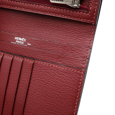 エルメス HERMES ベアンコンパクト ルージュアッシュ リザード 二つ折り財布 シルバー金具 赤