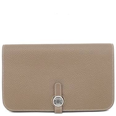 エルメス HERMES ドゴンデュオ ドゴンGM エトゥープ トゴ アニョー 長財布 シルバー金具 グレージュ