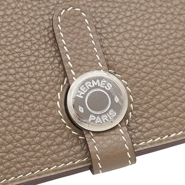 エルメス HERMES ドゴンデュオ ドゴンGM エトゥープ トゴ アニョー 長財布 シルバー金具 グレージュ