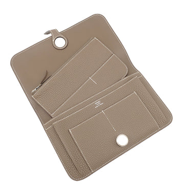 エルメス HERMES ドゴンデュオ ドゴンGM エトゥープ トゴ アニョー 長財布 シルバー金具 グレージュ