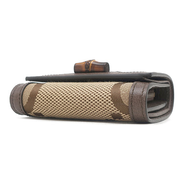 グッチ GUCCI ジャンボGG ダイアナ コンパクトウォレット 658635 ベージュ×ブラウン レザー GGキャンバス 二つ折り財布 バンブー