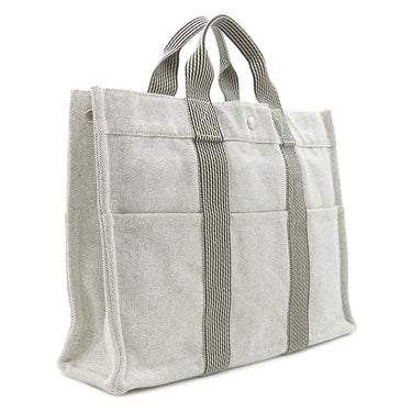 エルメス HERMES ニューフールトゥMM グレー トワルアッシュ トートバッグ シルバー金具 トワルH キャンバス