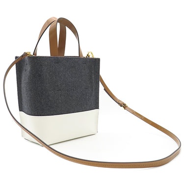 マルニ MARNI ミュゼオ ソフト SHMP0039Q0P5070ZO281 グレー×ホワイト×ブラウン ウール ポリアミドナイロン カーフレザー 2WAYバッグ ゴールド金具 ショルダー ハンドバッグ トート フェルト