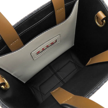 マルニ MARNI ミュゼオ ソフト SHMP0039Q0P5070ZO281 グレー×ホワイト×ブラウン ウール ポリアミドナイロン カーフレザー 2WAYバッグ ゴールド金具 ショルダー ハンドバッグ トート フェルト