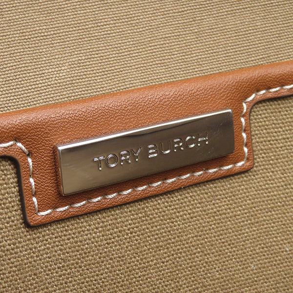 トリーバーチ TORY BURCH トリー 148665200 ダークフォーンカーキ キャンバス トートバッグ シルバー金具 茶 ハンドバッグ