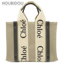 クロエ Chloe Woody スモールトートバッグ CHC22AS397I2691J ホワイト×ブルー リネンキャンバス 2WAYバッグ ゴールド金具 青 白 ハンドバッグ ショルダー