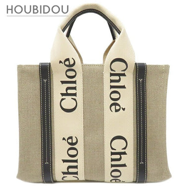 クロエ Chloe Woody スモールトートバッグ CHC22AS397I2691J ホワイト×ブルー リネンキャンバス 2WAYバッグ ゴールド金具 青 白 ハンドバッグ ショルダー