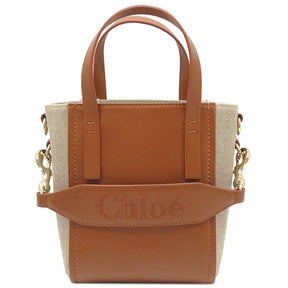 クロエ Chloe クロエ センススモール バッグ CHC23AS425L16247 ブラウン レザー リネン 2WAYバッグ ゴールド金具 茶