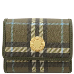 バーバリー BURBERRY ランカスターヴィンテージチェック 8073903 マルチカラー コーティングキャンバス レザー 三つ折り財布 ゴールド金具 カーキ