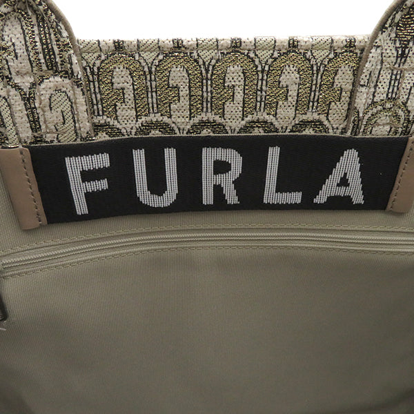 フルラ FURLA オポチュニティラージ WB00255BX0383TG400 トニーカラーゴールド レザー ジャガード トートバッグ シルバー金具 新品 未使用 アイボリー ゴールド