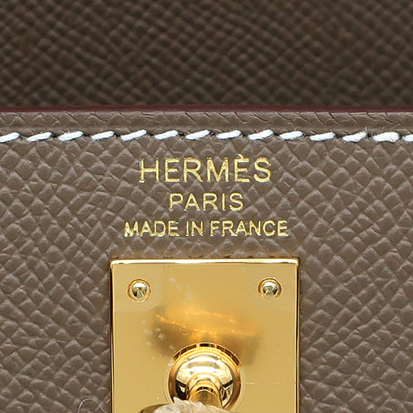 エルメス HERMES ケリー25 外縫い エトゥープ ヴォーエプソン 2WAYバッグ ゴールド金具 グレージュ ショルダー