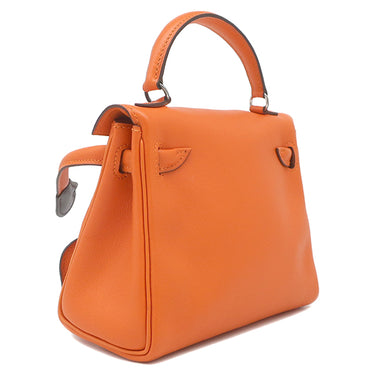 エルメス HERMES ケリードール オレンジ ヴォーガリバー ハンドバッグ シルバー金具 ミニバッグ