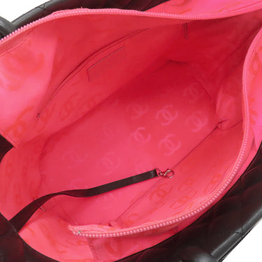 シャネル CHANEL カンボンライン A25169 ブラック レザー エナメル トートバッグ シルバー金具 黒 ピンク キルティング ココマーク