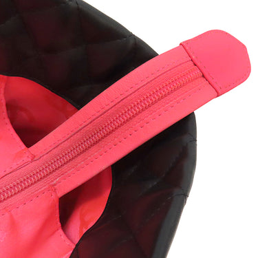 シャネル CHANEL カンボンライン A25169 ブラック レザー エナメル トートバッグ シルバー金具 黒 ピンク キルティング ココマーク