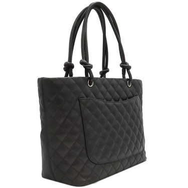 シャネル CHANEL カンボンライン A25169 ブラック レザー エナメル トートバッグ シルバー金具 黒 ピンク キルティング ココマーク