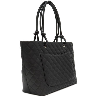 シャネル CHANEL カンボンライン A25169 ブラック ラムスキン トートバッグ シルバー金具 黒 ピンク 肩掛けバッグ