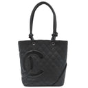 シャネル CHANEL カンボンライン ミディアム A25167 ブラック レザー エナメル トートバッグ シルバー金具 黒 ピンク キルティング ココマーク