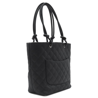 シャネル CHANEL カンボンライン ミディアム A25167 ブラック レザー エナメル トートバッグ シルバー金具 黒 ピンク キルティング ココマーク