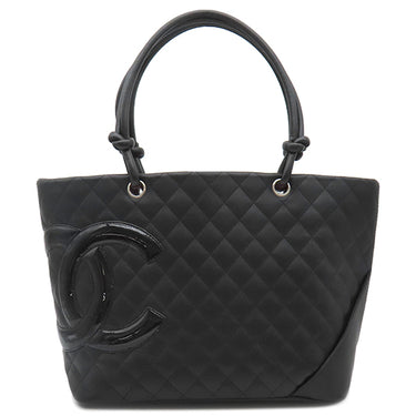 シャネル CHANEL カンボンライン A25169 ブラック レザー エナメル トートバッグ シルバー金具 黒 ピンク キルティング ココマーク