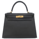 エルメス HERMES ケリー28 外縫い ブラック ヴォーエプソン 2WAYバッグ ゴールド金具 黒 ハンドバッグ ショルダー