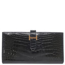 エルメス HERMES ベアンスフレ ブラック アリゲーター 長財布 ゴールド金具 クロコ 二つ折り シャイン