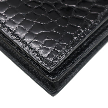 エルメス HERMES ベアンスフレ ブラック アリゲーター 長財布 ゴールド金具 クロコ 二つ折り シャイン