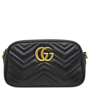 グッチ GUCCI GGマーモント スモール カメラバッグ 447632 ブラック レザー シェブロンキルティングレザー ショルダーバッグ ヴィンテージ金具 黒 ショルダー