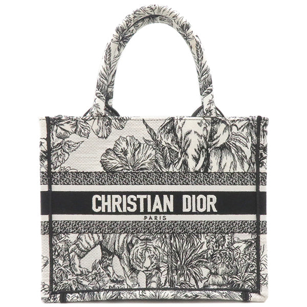 クリスチャン・ディオール Christian Dior ブックトート スモール ホワイト×ブラック キャンバス トートバッグ 白 黒 トラ エンブロイダリー