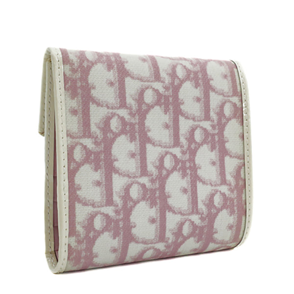 クリスチャン・ディオール Christian Dior トロッター コンパクト財布 ピンク×ホワイト PVC エナメル 三つ折り財布