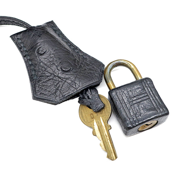 ケリー32 外縫い ブラック オーストリッチ ハンドバッグ ゴールド金具 鍵1本欠品