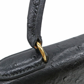 ケリー32 外縫い ブラック オーストリッチ ハンドバッグ ゴールド金具 鍵1本欠品