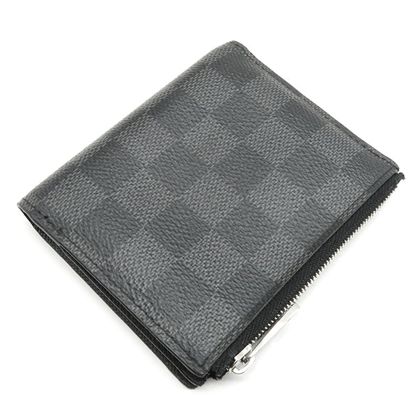 ダミエ・グラフィット ポルトフォイユ スマート N64021 ダミエグラフィットキャンバス 二つ折り財布 シルバー金具 黒×グレー　コンパクト財布