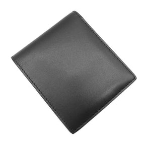 ロゴ コンパクト ウォレット 594315 ブラック レザー 二つ折り財布 シルバー金具 黒 白 小銭入れ付き