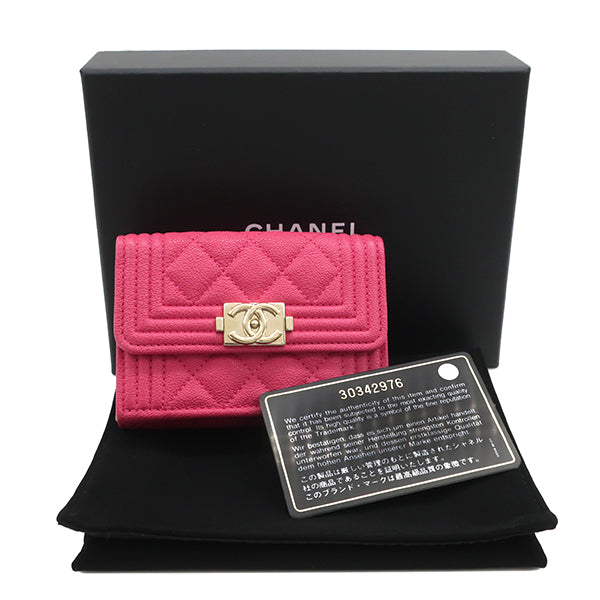 シャネル 三つ折財布 ボーイシャネル A84432 ココマーク CHANEL コンパクトウォレット 財布 ピンク