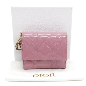 Dior三つ折り財布 ロータスウォレット カナージュ パテントカーフスキン