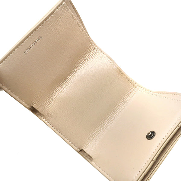 Bロゴ ミニ ウォレット  617781  ベージュ レザー 三つ折り財布 シルバー金具 コンパクトウォレット