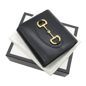 ホースビット コンパクトウォレット 621891 ブラック レザー 二つ折り財布 ゴールド金具 黒