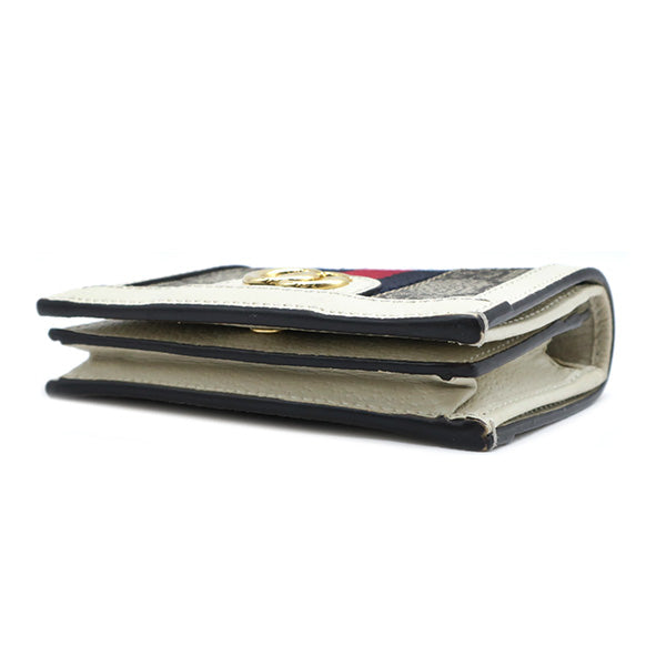 オフディア ウェブストライプ 523155 ベージュXホワイト GGスプリームキャンバス レザー 二つ折り財布 ゴールド金具 コンパクト