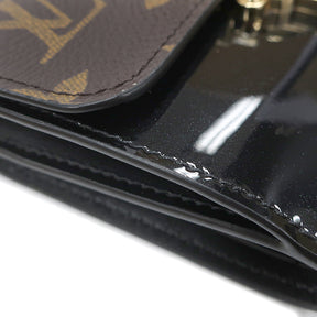 モノグラム×ノワール ポルトフォイユ・チェリーウッド コンパクト M61912 モノグラムキャンバス パテントレザー 三つ折り財布 ゴールド金具 茶 黒 コンパクト財布