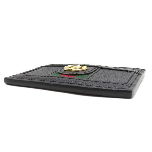 GG ウェブストライプ 523159 ブラック レザー カードケース ゴールド金具 黒 ウェブライン 緑 赤