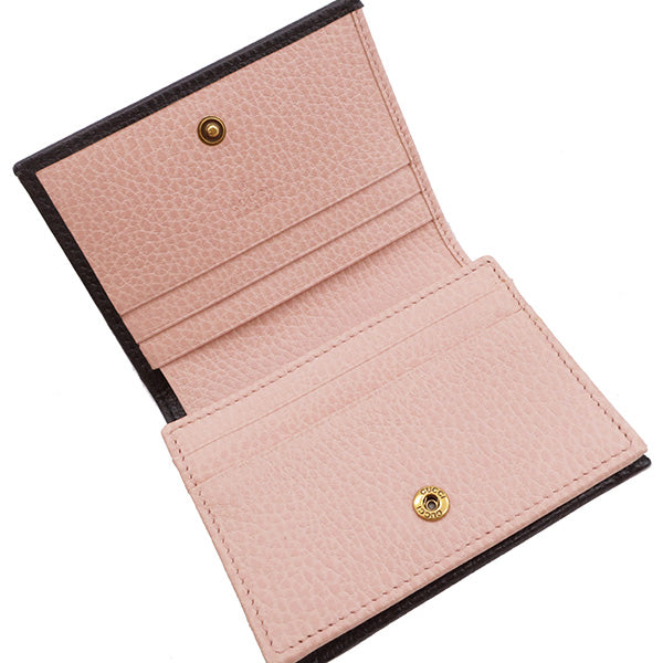 GGマーモント リボン カードケース 524289 ブラック レザー 二つ折り財布 ヴィンテージ金具 コイン＆紙幣入れ付き 黒 ピンク