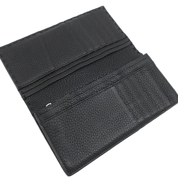 未使用 フェンディ メタルロゴ レザー コンチネンタルウォレット 二つ折り長財布 ブラック カーフレザー 7M0186