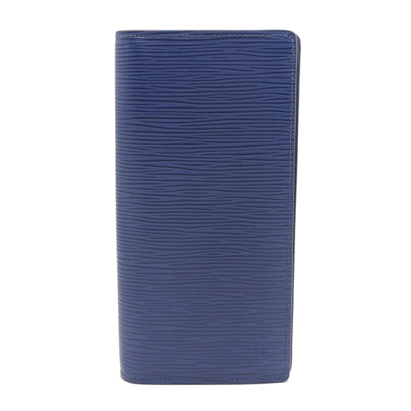 ブルー系 ポルトフォイユ ブラザ  M64537 エピレザー 長財布 シルバー金具 二つ折り 青