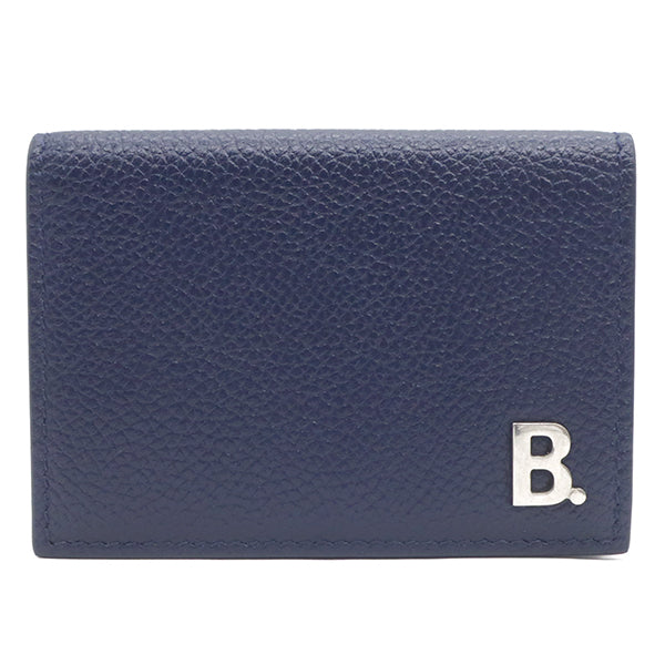 Bロゴ ミニ ウォレット  601350 ネイビー カーフ 三つ折り財布 シルバー金具 コンパクトウォレット 紺