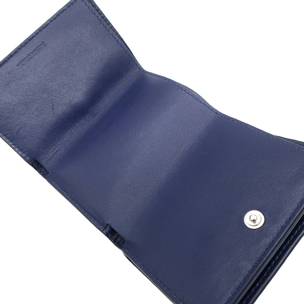 Bロゴ ミニ ウォレット  601350 ネイビー カーフ 三つ折り財布 シルバー金具 コンパクトウォレット 紺