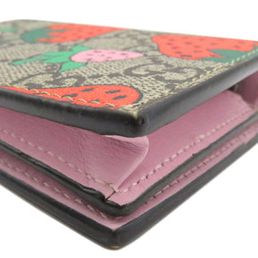 ストロベリー プリント ミニ ウォレット 573839 ベージュ×ピンク GGスプリームキャンバス レザー 二つ折り財布 ヴィンテージ金具 カードケース