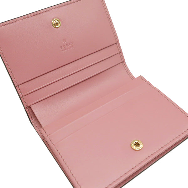 GGシグネチャー カードケース 410120 ピンク グッチシマ 名刺入れ ゴールド金具 二つ折り 財布